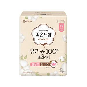 좋은느낌 유기농100%순면커버 날개형 맥시슬림, 중형, 36매, 1개