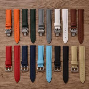 새로운 디자인 FKM 탑+가죽 세일클로스 스트랩 18mm 20mm 베이스 러버 시계줄 모든 브랜드 시계와 완벽하게