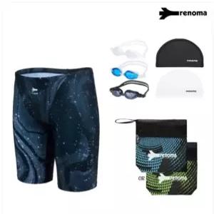남성 마블링 4부 실내수영복 수경수모세트 MS2G809SET_BK