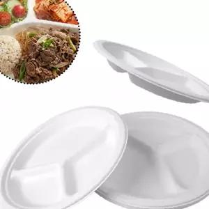 식물성 일회용 삼구 종이접시 분리형 파티 캠핑 야외 나들이 위생 식기
