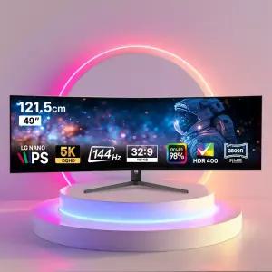 와사비망고 LG 정품 49인치 144Hz NANO IPS 패널 HDR 5K DQHD 게이밍 커브드 슬림베젤 울트라 와이드 모니터 Artview 490