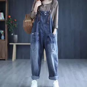 여자 점프 슈트 수트 데님 멜빵바지 봄가을 빅사이즈 빈티지 와이드 배기 캐주얼 청바지 BE3