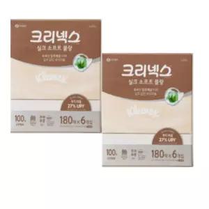 크리넥스 실크소프트 블랑 미용티슈 180매 x 6입 x 2팩 대용량 부드러운 각티슈 화장지