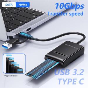 M2 케이블 NVME/SATA 듀얼 프로토콜 to USB 타입-C 10Gbps SSD 어댑터 NVME PCIE NGFF SATA 하드 드라이브