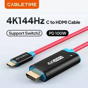 HDMITODP CABLETIME 스위치 2 도킹스테이션 휴대용 TV 도크 4K144Hz USB C to HDMI 케이블 PD 100W 어댑터