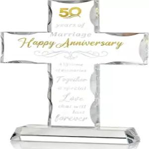 결혼 50주년 기념 유리 십자가 선물 금혼식 축하 장식품 안심 배치 부부 기념일 거실 침실 인테리어 소품