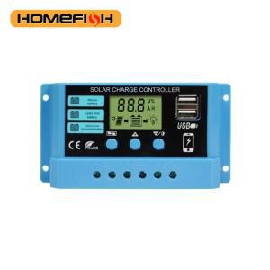 30A 태양광 충전 레귤레이터 PWM LCD 디스플레이 12V/24V 범용 자동 듀얼 USB 5V 출력 컨트롤러 배터리
