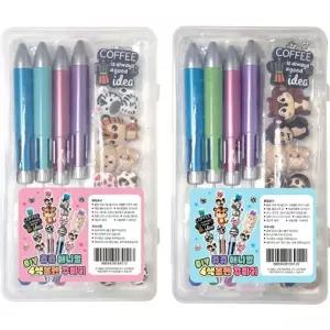 4개세트 쥬쥬 애니멀 DIY 4색볼펜 꾸미기 랜덤다 꾸미는 선물 재밌는 학생