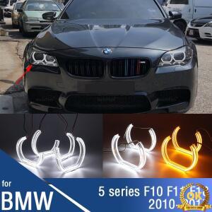 BMW 5 시리즈 F10 520i 개조 DTM 스타일 화이트 옐로우 크리스탈 천사 눈 키트