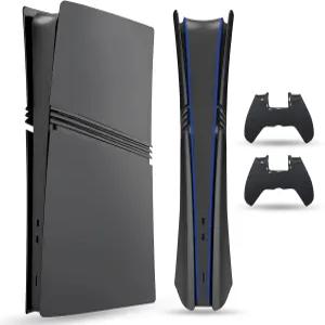 PS5 Pro(디지털 에디션)용 PEYANZ 페이스플레이트 커버 ABS 쉘 매트 스킨 컨트롤러 실리콘 2개 추가 블랙