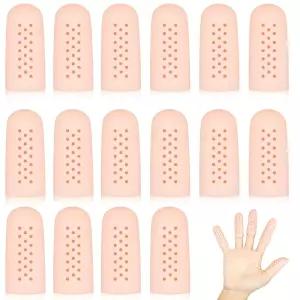 에어 홀이 있는 16Pcs 젤 핑거 코트 손가락 끝 보호용 커버 통기성 캡 장갑 갈라짐 방지용 보호대