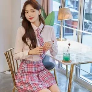 교복몰 백합주름치마 핑크블루체크 주름치마 교복