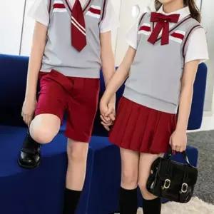 레드그레이 반팔 조끼세트 교복 유치원 어린이 합창단