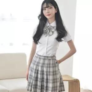 교복몰 베이지하늘체크 백합주름치마 주름치마 교복