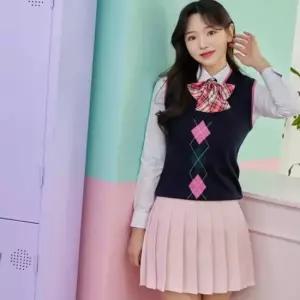 교복몰 백합주름치마 베이비핑크 단색 주름치마 교복