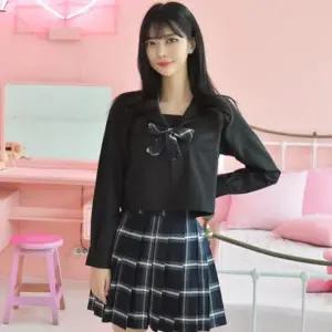 교복몰 차분한 네이비 체크 블랙 일본여고생 세라복 긴팔