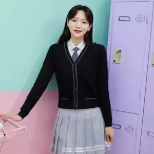 교복몰 백합주름치마 화이트투라인그레이 치마 교복