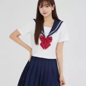 교복몰 화이트_네이비 플리츠 세라복 세트 (반팔)