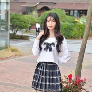 교복몰 인디고 마린 체크 일본여고생 세라복 (긴팔)