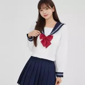 교복몰 화이트_네이비 플리츠 세라복 세트 (긴팔)