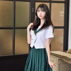 교복몰 골드라인 그린 일본여고생 세라복 세트 반팔