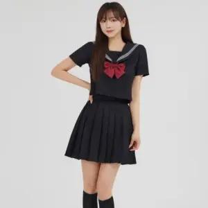 교복몰 화이트 세줄라인 블랙 세라복 세트 (반팔)