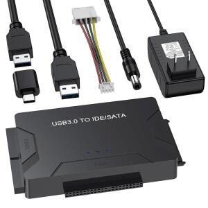 하드 드라이브 리더 USB 3.0 및 타입 C에서 SATA IDE 어댑터, 내부 데이터 전송 복구 컨버터 키트(12V /2A 전원 포함), 2.5인치 /3.5인치 SATA /IDE HDD SSD 하드 디스크 내부 블루레이 드라이브, 최대 20TB