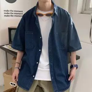 남자 데일리 캐주얼셔츠 데님 일반핏 겉옷 자켓스타일 남성린넨셔츠 (WA6E983)