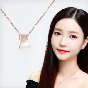 클라라 14KGP 로즈골드 큐빅 진주 체인 패션 목걸이