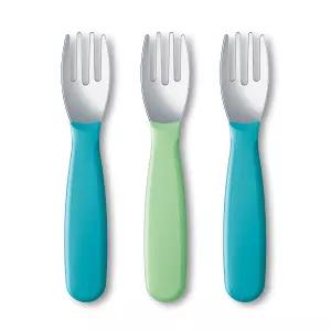 NUK 키디 커틀러 포크 내구성이 뛰어난 스테인리스 스틸 BPA 및 라텍스 프리 18개월 이상 3팩