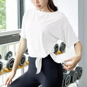 고품질 여성 요가복 트임 무지 반팔티 1P 스판 운동 티셔츠 여자반팔 (WE36942)
