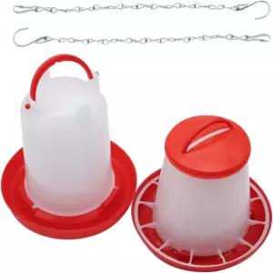 닭 모이통 및 물 주는 사람 키트 - 1.5kg 가금류 병아리 1.5L 닭고기 2개 S 후크 플라스틱 매달린 메추라기