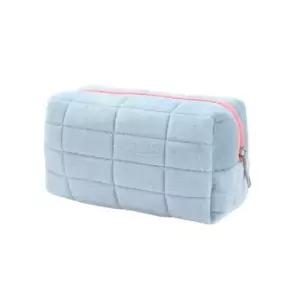 파스텔 퀄팅 대용량 파우치 라이트블루 메이크업가방 사각파우치 (WD9E276)