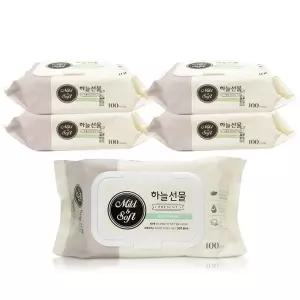 하늘선물 물티슈 캡형 100매x 5개 휴대형 유아
