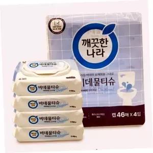 비데물티슈 캡형 46매 4입 화장실 물티슈
