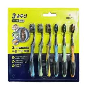 메디안 3 트리플 솔루션 대나무 숯 미세모 칫솔 6개입