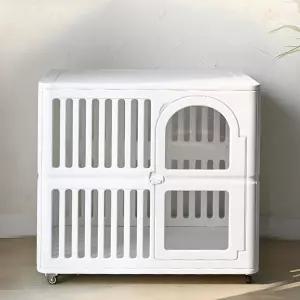 아크릴 개 상자 실내 바퀴 34x 23x 30 귀여운 플라스틱 청소 애완동물 놀이 펜 강아지용 소형견 화이트