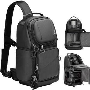 TARION 방수 카메라 슬링백 백팩 - 사진작가용 DSLR 슬링 카메라백 크로스 바디 슬링백과 레인커버 삼각대 홀더 사진 슬링팩 블랙 TR-S
