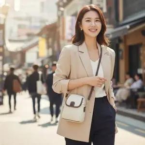 여성 여행용 보조 가방 라인 스티치 미니 크로스백 배색 나들이 미니백 핸드폰가방