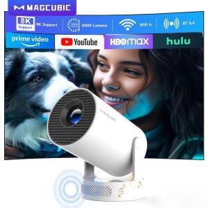 Magcubic HY300 Pro + 울트라 프로젝터 8K 720P 안드로이드 14 와이파이 6 BT5.4 자동 수직 키스톤 5W 스피