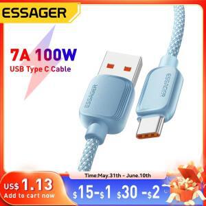 Essager 7A 100W USB  C 케이블 Huawei Honor 88W PD 고속 충전  Oneplus Samsung 용 데이터 코드