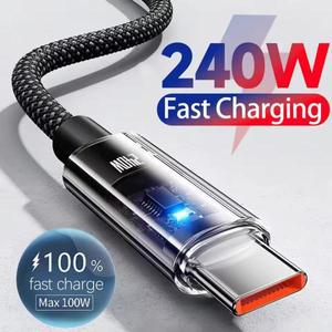 240W 나일론 케이블 USB 타입 C 초고속 충전 삼성 샤오미 화웨이 아너 LED 디지털 디스플레이 데이터