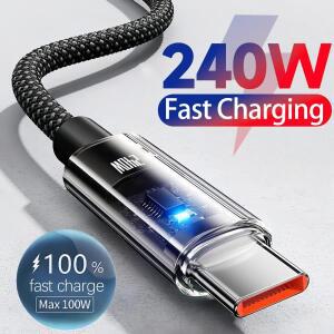 240W 나일론 USB C타입 초고속 충전 케이블 삼성 샤오미 화웨이 호너용 LED 디지털 디스플레이 데이터