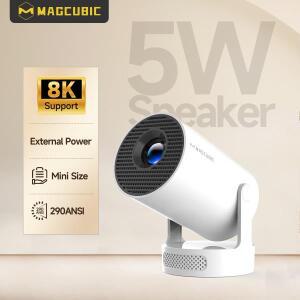 Magcubic 8K 안드로이드 14 휴대용 프로젝터 8000 루멘 WiFi 6 BT5.4 야외 극장 5W 하이파이 스피커 720P H