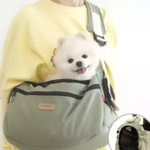 강아지 슬링백 (카키M) 산책 포대기 이동 가방