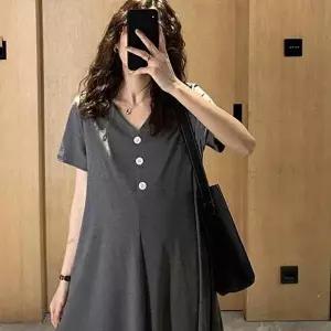 고품질 TBZ 캐주얼 디자인 데일리 임산부 패션 넉넉한 브이넥 브이넥원피스 쓰리단추원피스 WFM3DJ6