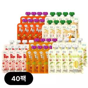 오가닉디노 유기농 무첨가 과채 공룡주스 5종 혼합 40팩 (애플, 제주, 레드, 그린, 유자 각 8팩씩)