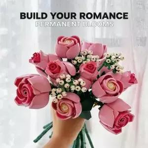 핑크 그라데이션 로즈 빌딩 블록 꽃다발 영원한 꽃 DIY 조립 브릭 들을 위한 선물 발렌타인 크리스마스 홈
