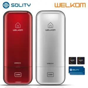 솔리티 웰콤 WRB300 카드키4개+번호키 0초바로잠금 도어록 내부이중잠금 허수기능 고온감지 스마트라이팅 전기충격무력화 강력한내구성 현관 번호키 현관문 디지털도어락