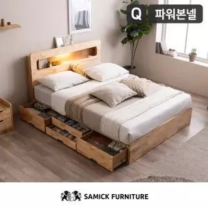 [삼익가구]마레 LED 4단 수납 원목 침대(YS 파워 본넬스프링 매트리스-퀸)